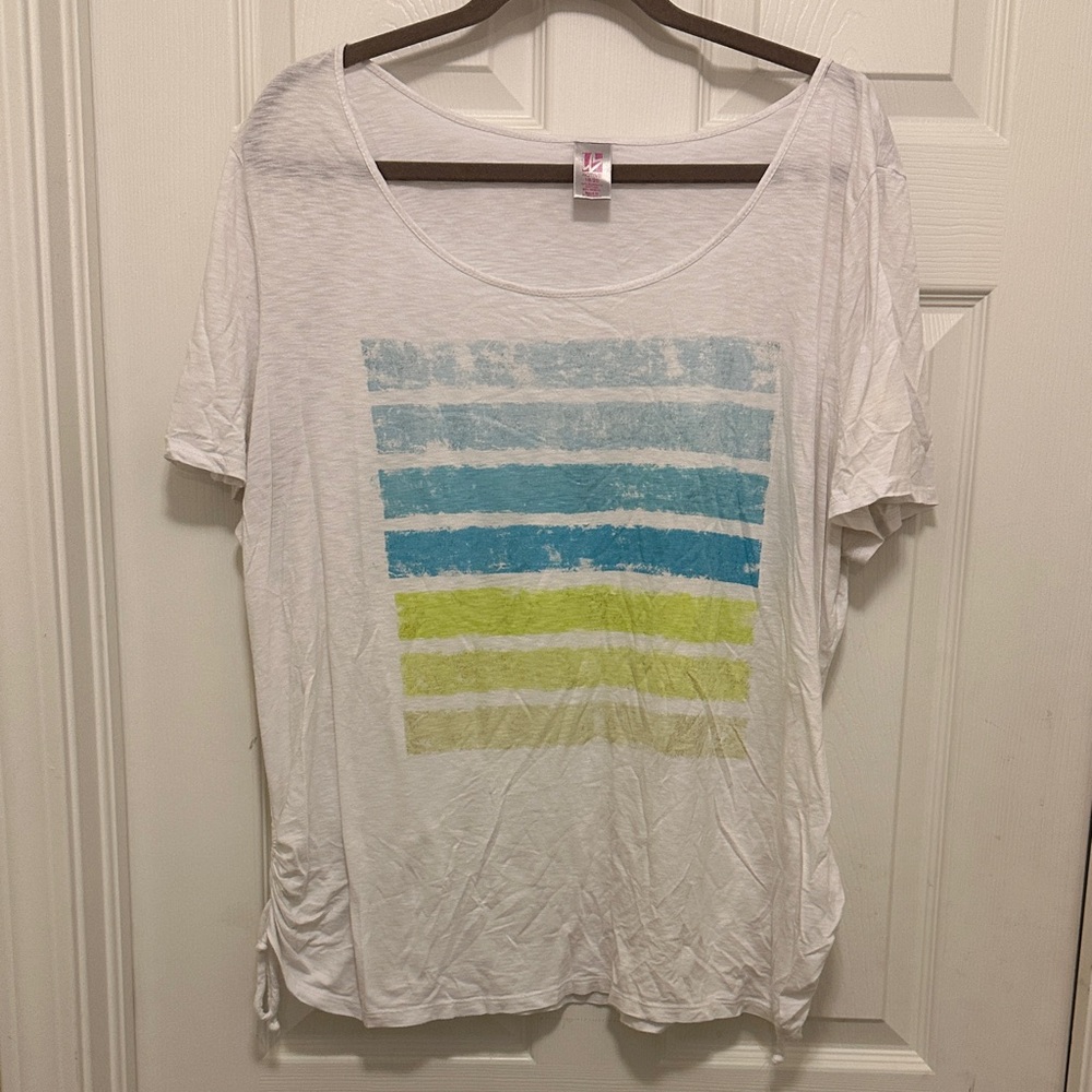 Lane Bryant White Tee with Blue and Green Stripes